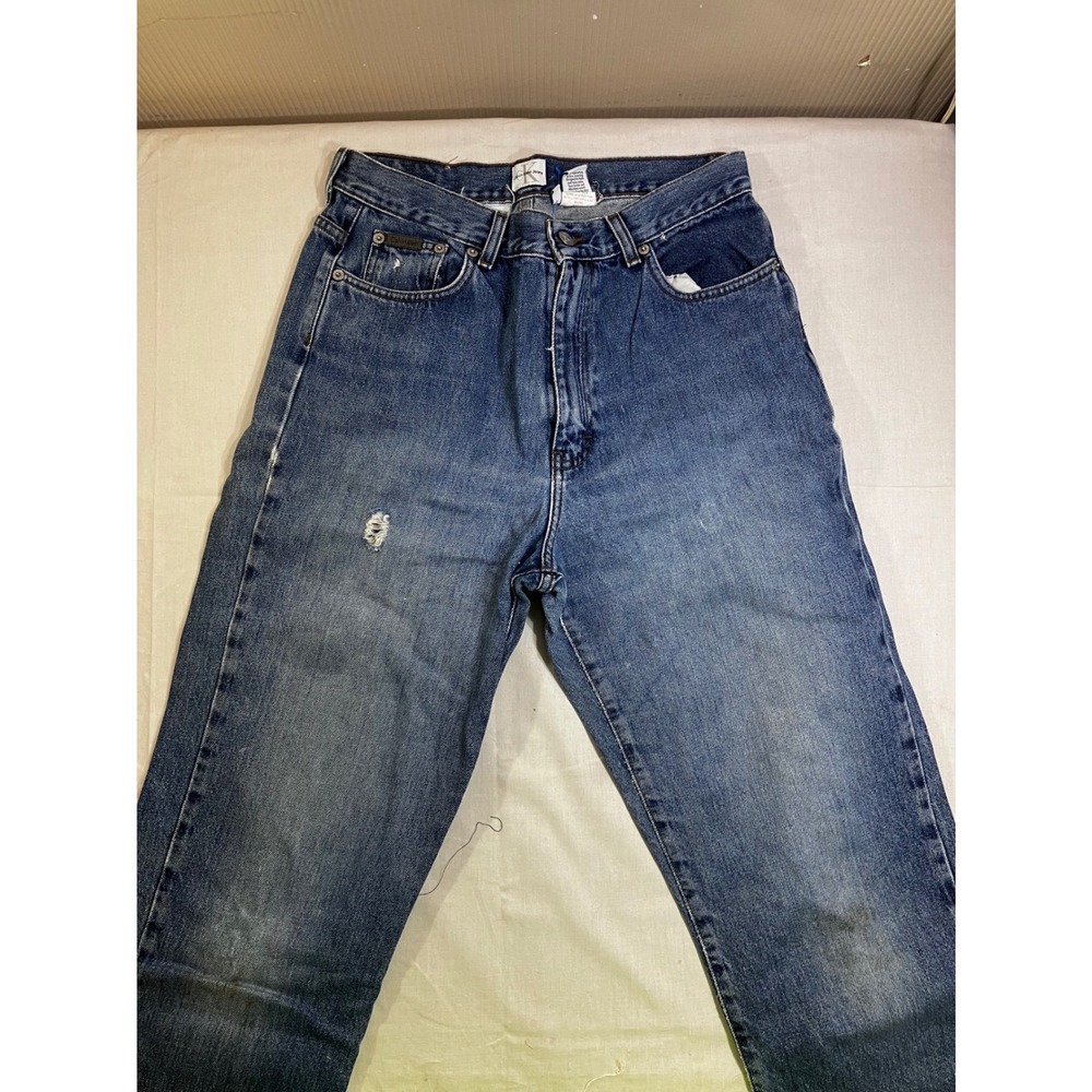 Vintage Calvin Klein Jeans High Rise Straight Leg Blue Denim Distressed Size 10